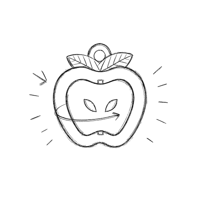 Sketch of an apple-shaped keychain – the idea for a gadget