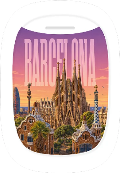 Barcelona – okno samolotu – wzór magnesu