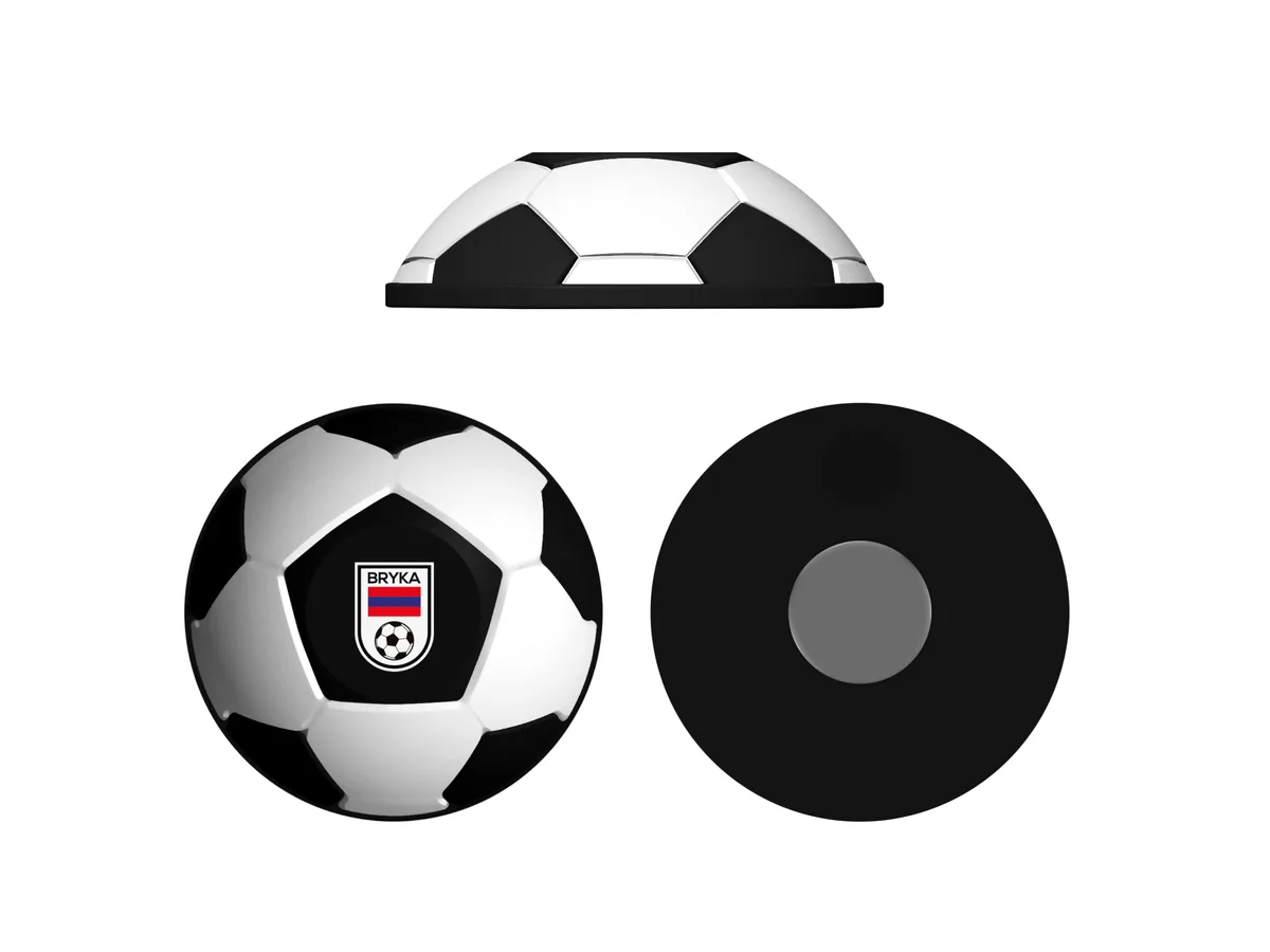 Magnet shaped like half a football – technical drawing of the design