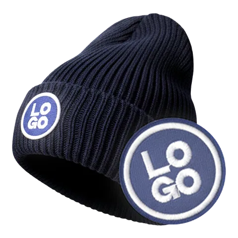 Navy hat with a reflective logo patch